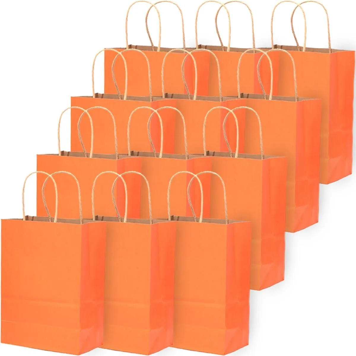 qiqee Large Kraft Paper Bags with Handles 13"x10"x5" 32pcs Gift Paper Bags Orange Solid Color Bags（Large Size）