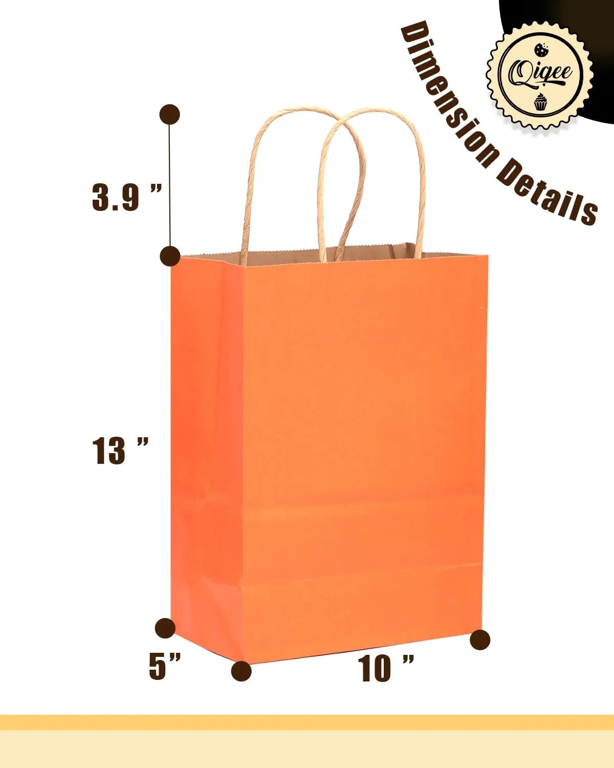 qiqee Large Kraft Paper Bags with Handles 13"x10"x5" 32pcs Gift Paper Bags Orange Solid Color Bags（Large Size）