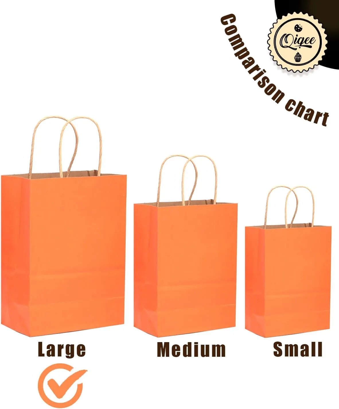 qiqee Large Kraft Paper Bags with Handles 13"x10"x5" 32pcs Gift Paper Bags Orange Solid Color Bags（Large Size）
