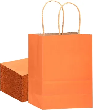 qiqee Large Kraft Paper Bags with Handles 13"x10"x5" 32pcs Gift Paper Bags Orange Solid Color Bags（Large Size）
