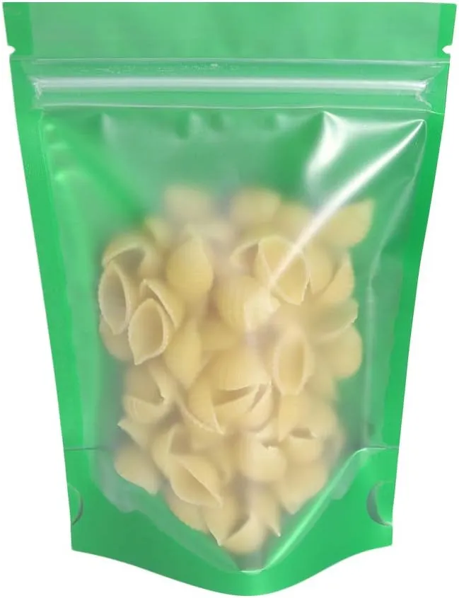 QQ Studio Pack of 100 Translucent Front Matte Green Poly Plastic Zip Seal Bags (8.4oz (6" x 9"), Green Stand-Up Pouch | 100 Bags)