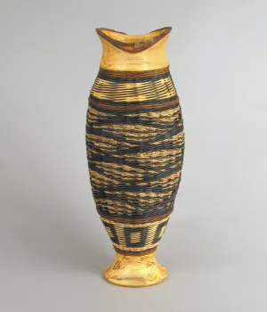 "Ebony Birds” Mixed Media Basket with Maple Hand Turned Wood Base and Lip