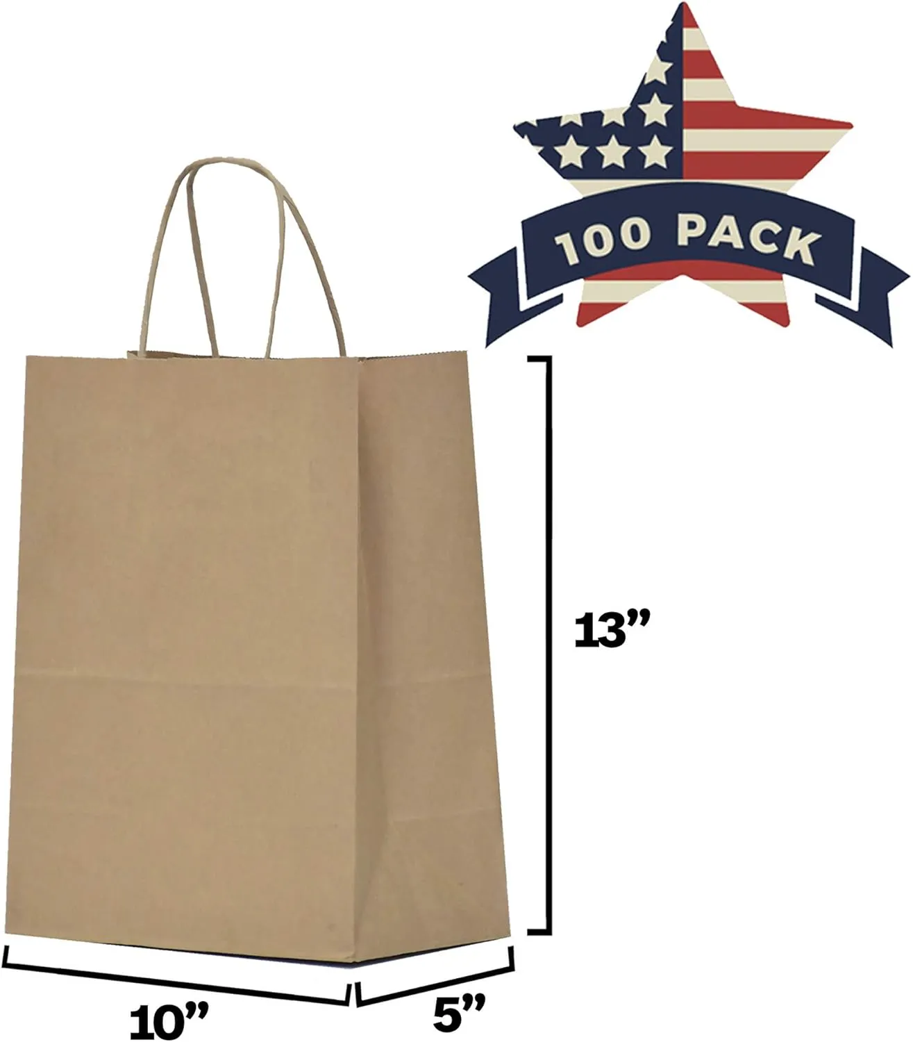 QUTUUS Kraft Shopping Bags 100 Pcs 10x5x13 Brown Paper Bags with Handles Bulk, Brown Gift Bags, Recycled Paper Bags, Paper Retail Bags, Paper Gift Bags