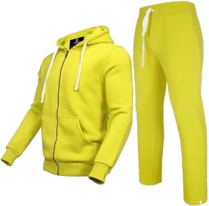 R RAMBLER 1985 Mens Tracksuit 2 pieces thick fleece Hoodie Sweatsuit set,full zip fashion solid color jogger suit running sports outwear(neon green,M)