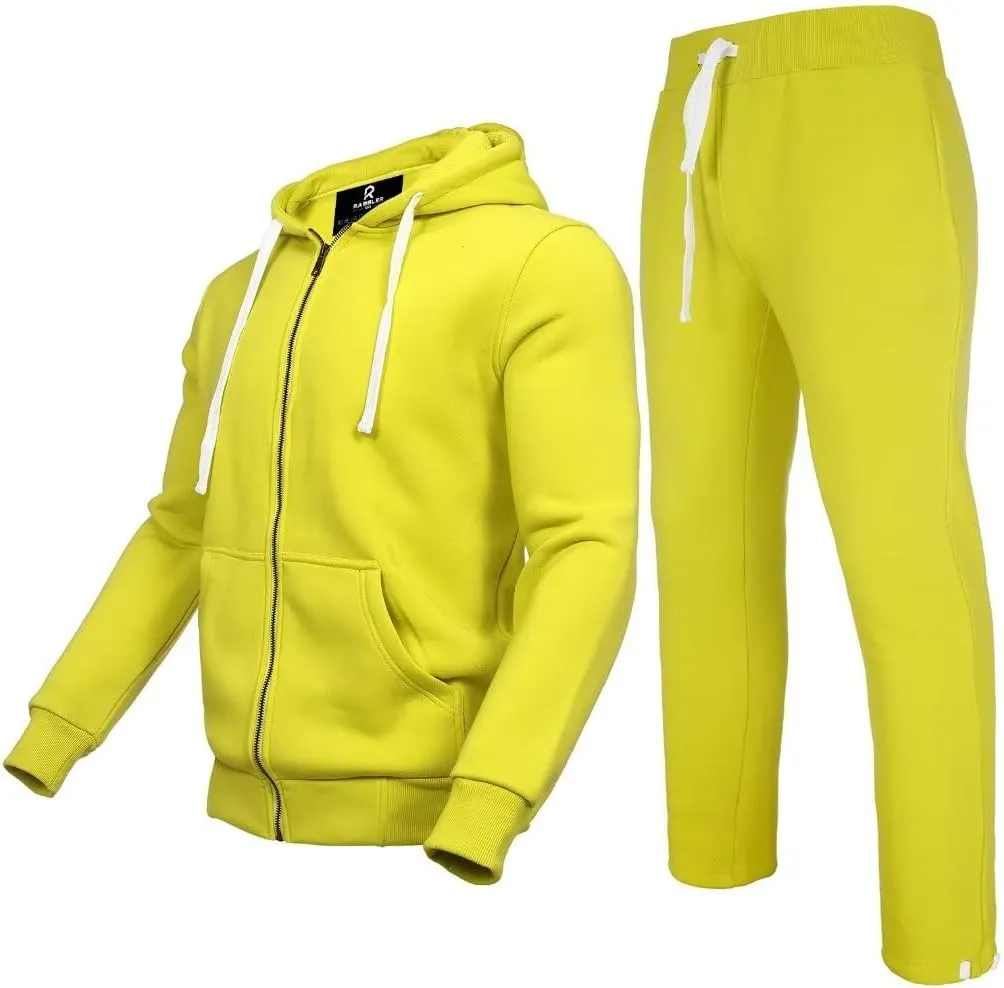 R RAMBLER 1985 Mens Tracksuit 2 pieces thick fleece Hoodie Sweatsuit set,full zip fashion solid color jogger suit running sports outwear(neon green,M)