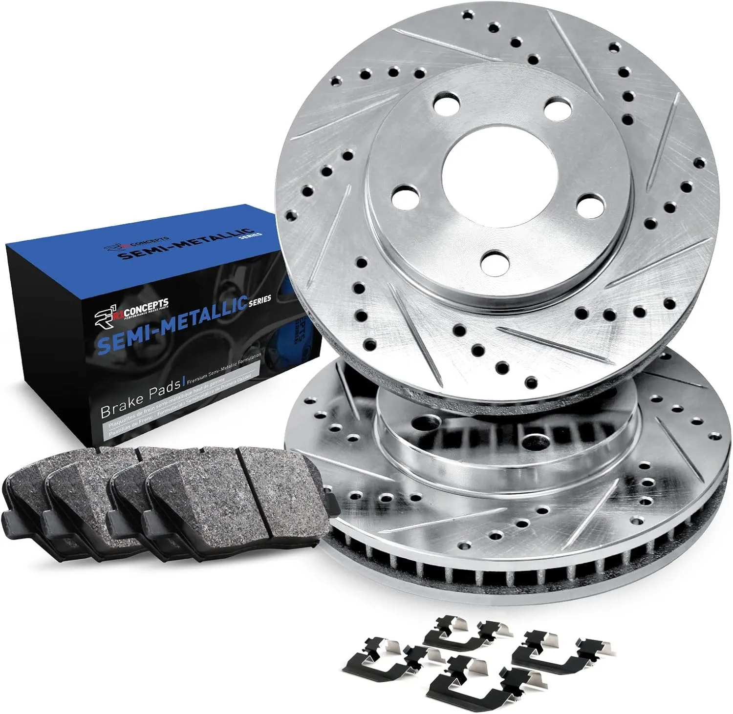 R1 Concepts Rear Brakes and Rotors| Hardware Included| Rear Semi Met Brake Pads and Rotors Kit| Fits 2012-2021 Porsche 911; 2010-2020 Porsche Panamera