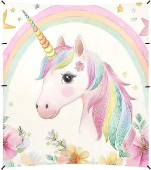 Rainbow Unicorns and Flowers Beach Tent UPF50  Protection Lightweight Sun Shade with Sturdy Poles, Sandbags and Shovel for Camping Trips, Fishing, Backyard Fun or Picnics