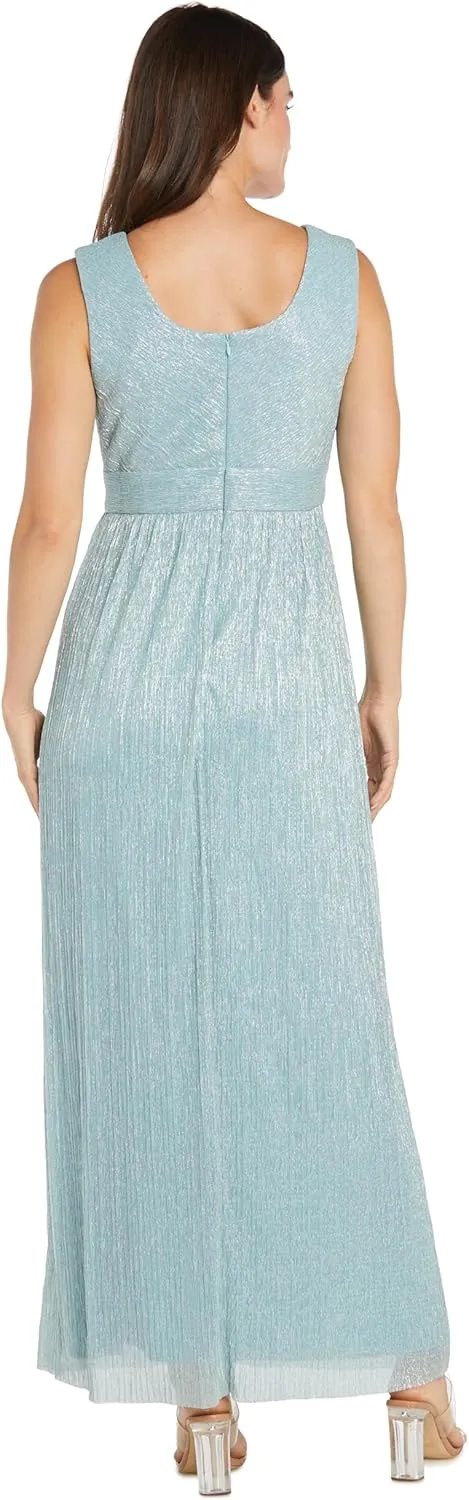 R&M Richards Metallic V-Neck Dress W/Pleated Removable Sheer Jacket