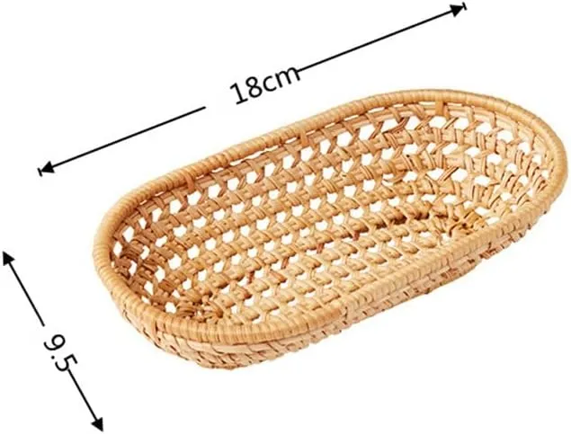 Rattan Bread Basket Breakfast Fruit Plate Home Kitchen Storage Tray(E,18 * 9.5cm)