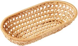 Rattan Bread Basket Breakfast Fruit Plate Home Kitchen Storage Tray(E,18 * 9.5cm)
