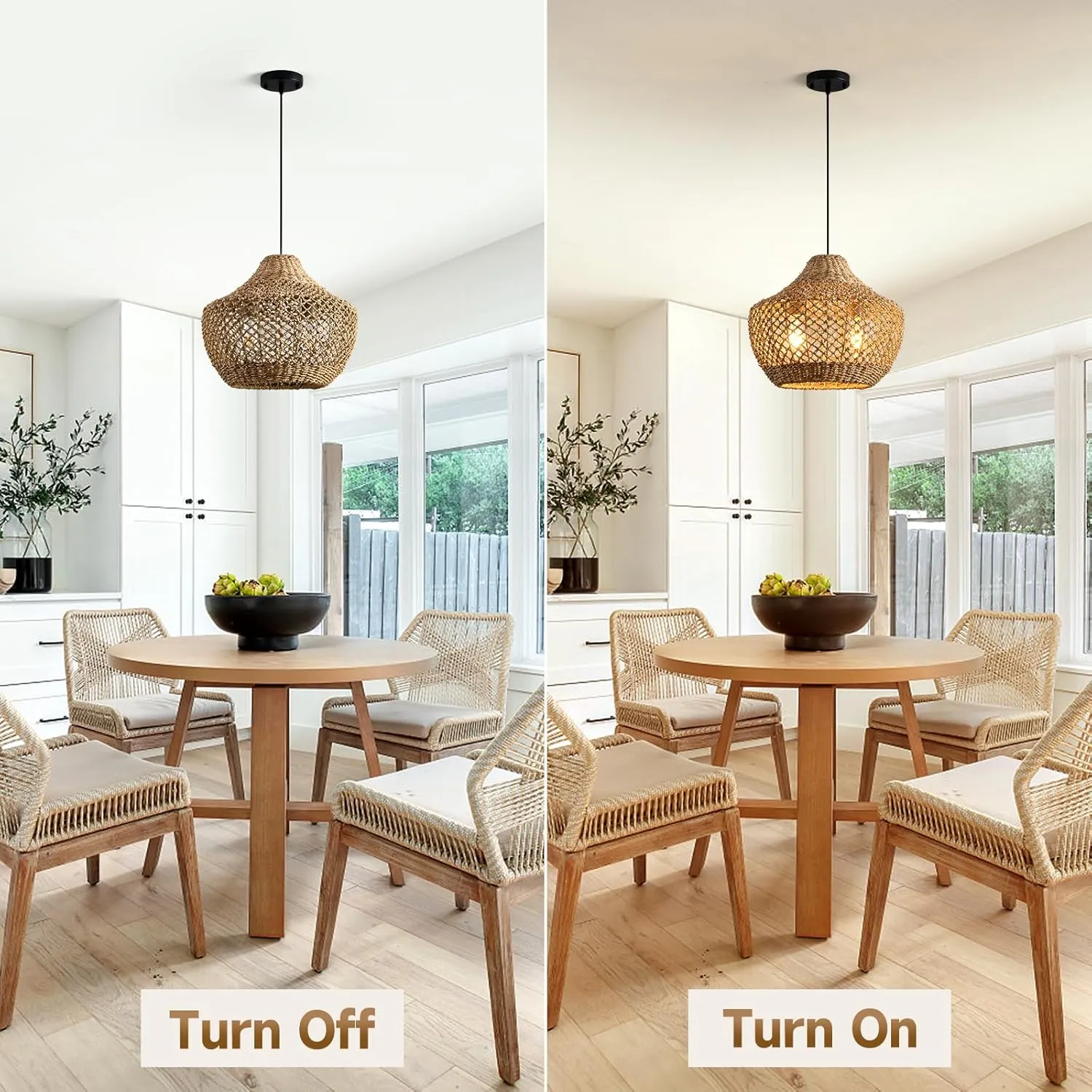 Rattan Pendant Light Kitchen Island 15in Boho Dining Room Light Fixture Brown Wicker Chandelier 2-Light Hand-Woven Basket Hanging Ceiling Lighting for Bedroom Restaurant Foyer Hallway