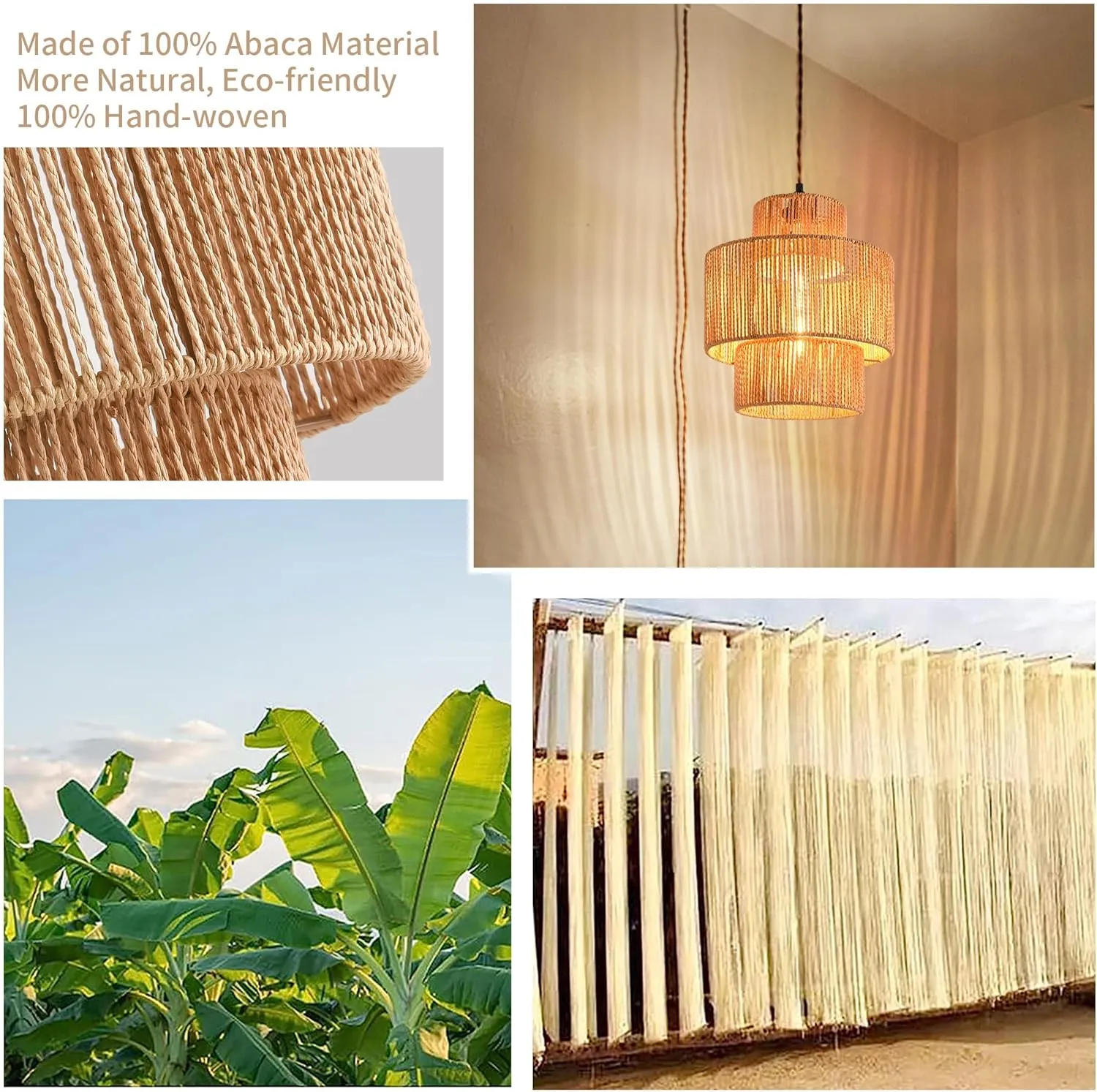 Rattan Plug in Pendant Light Boho Hanging Lights with Plug in Cord,3-Tier Wicker Hanging Lamp Rattan Plug in Chandelier Boho Hanging Light for Living Room Bedroom Dinning Island