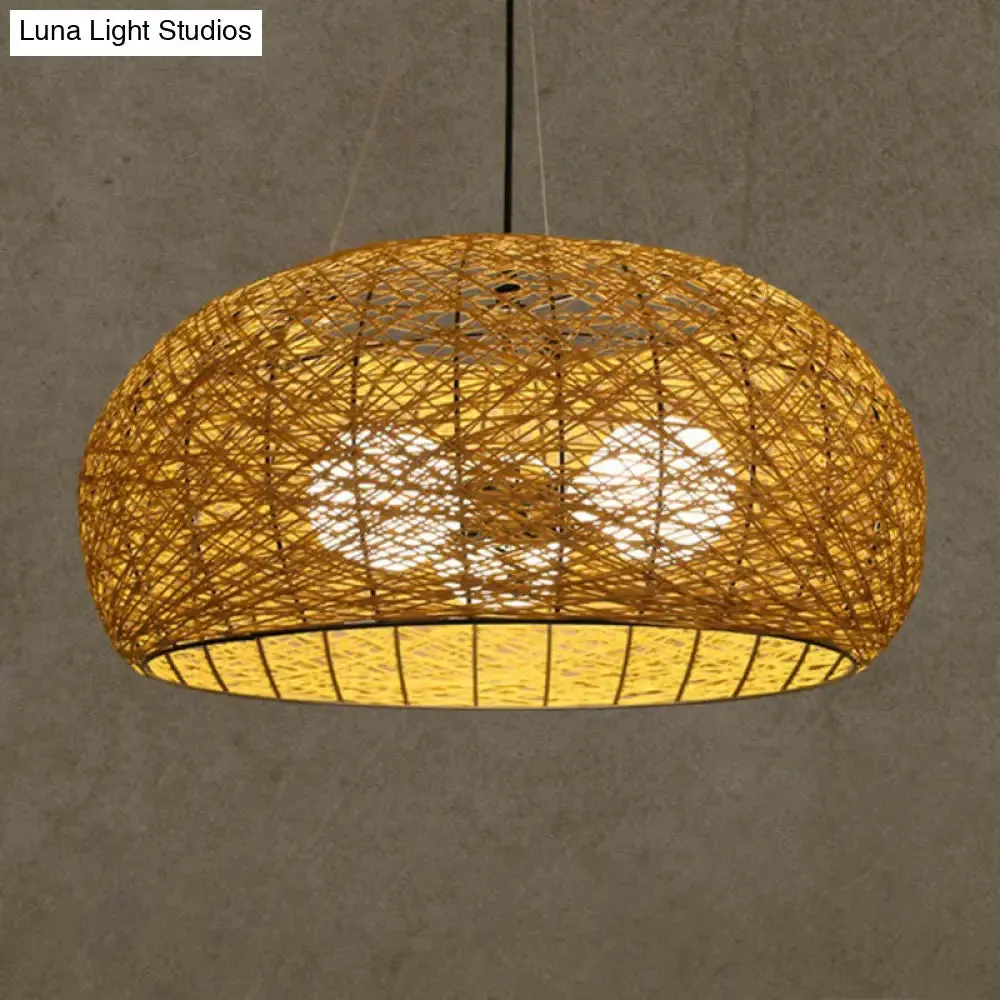 Rattan Tea Room Chandelier: Asian Style Pendant Lighting Fixture