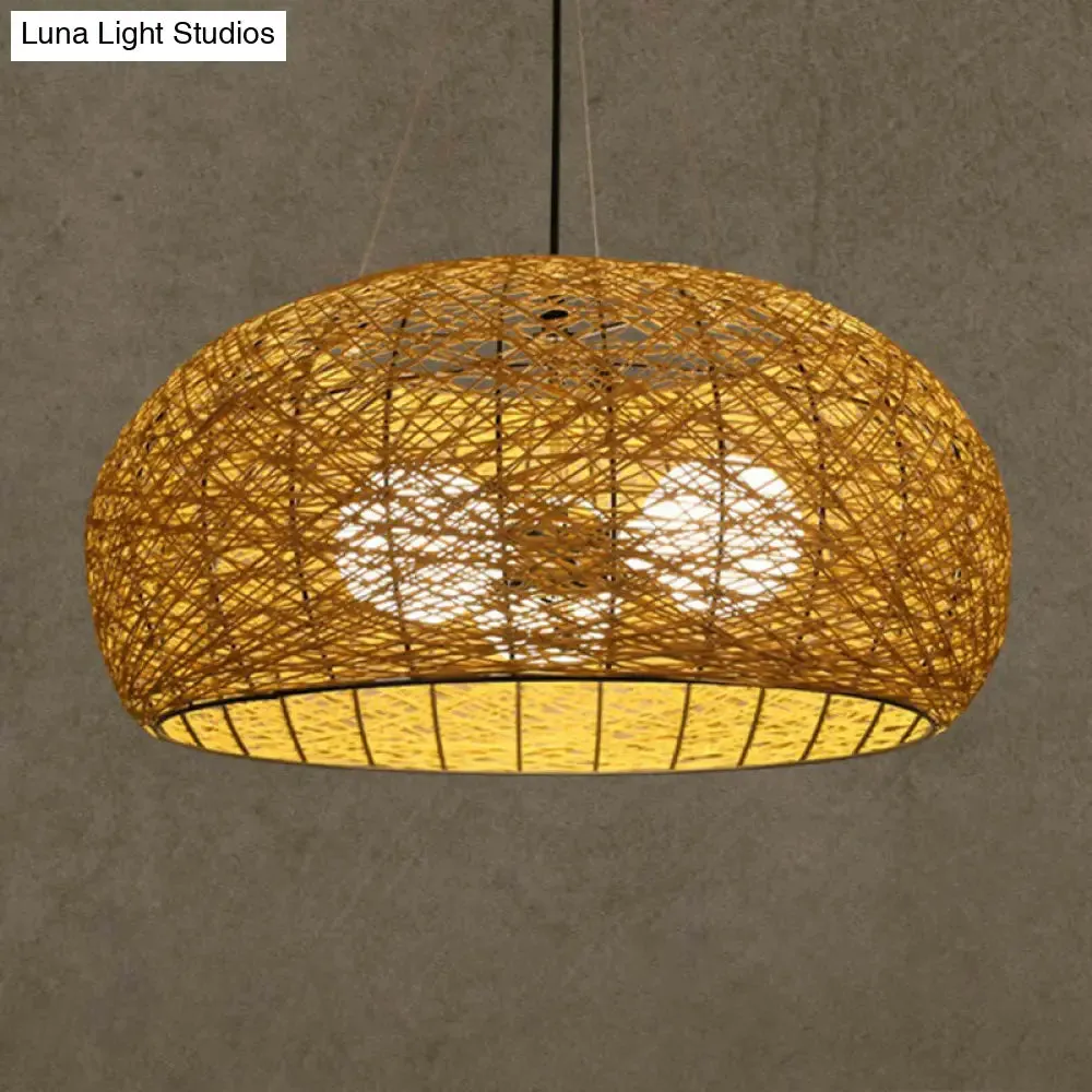Rattan Tea Room Chandelier: Asian Style Pendant Lighting Fixture
