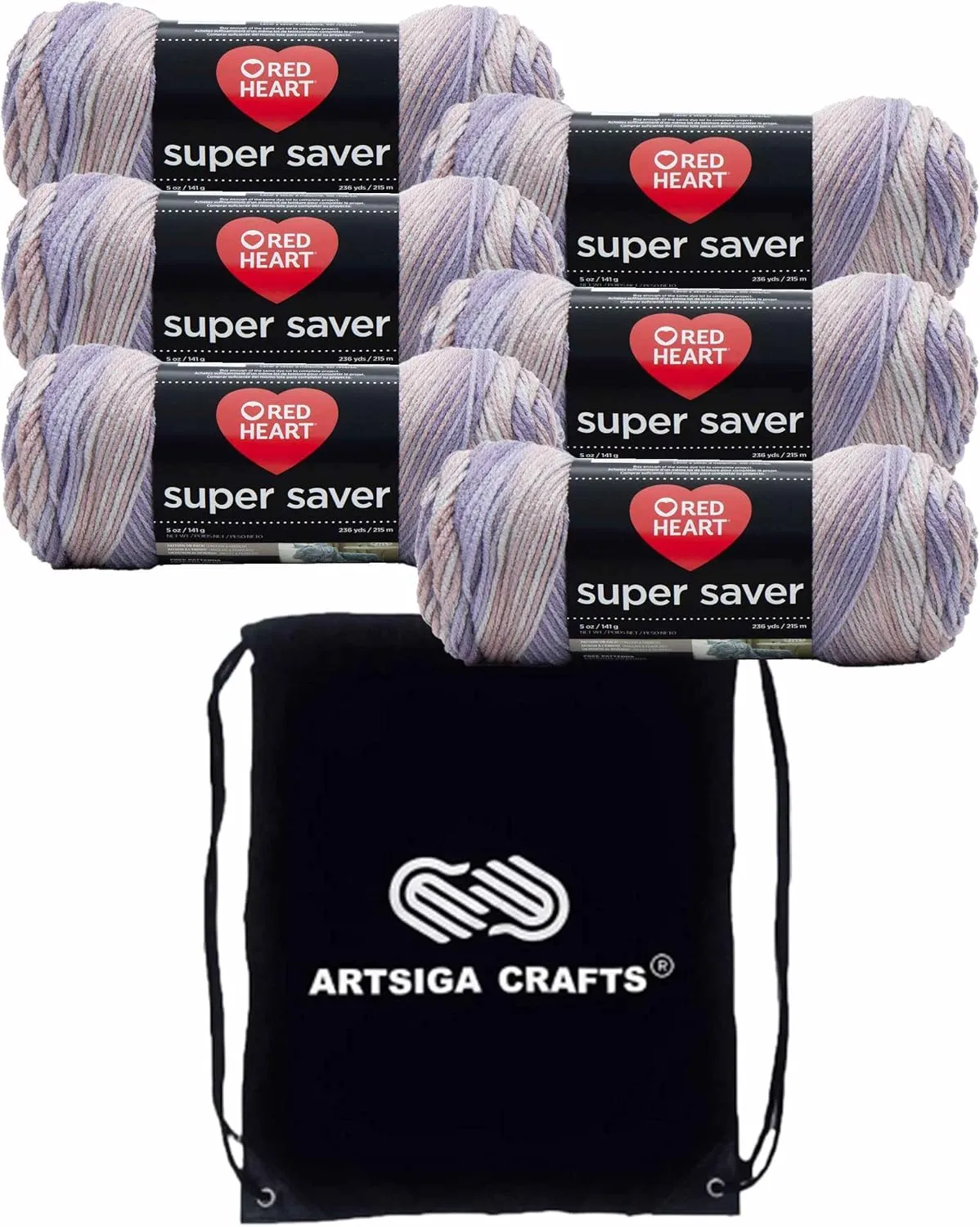 Red Heart Super Saver Mulberry Mix E300B-3972 (6-Skeins - Same Dye Lot) Worsted Medium #4 Acrylic Yarn for Crocheting and Knitting with Project Bag