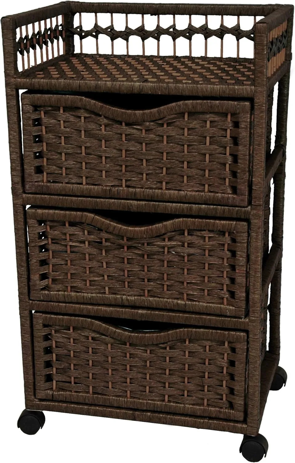 Red Lantern 31" Natural Fiber Chest Wheels-Mocha Unit, 3 Drawer