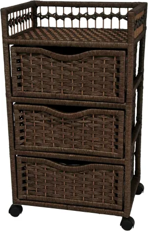 Red Lantern 31" Natural Fiber Chest Wheels-Mocha Unit, 3 Drawer