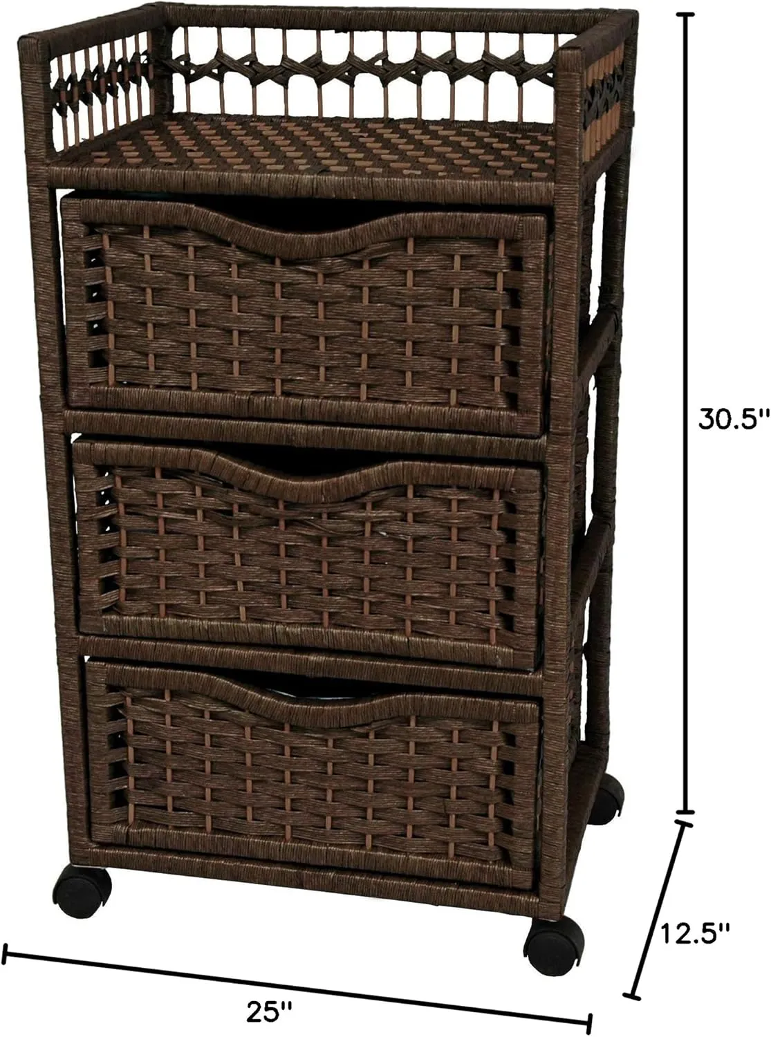 Red Lantern 31" Natural Fiber Chest Wheels-Mocha Unit, 3 Drawer