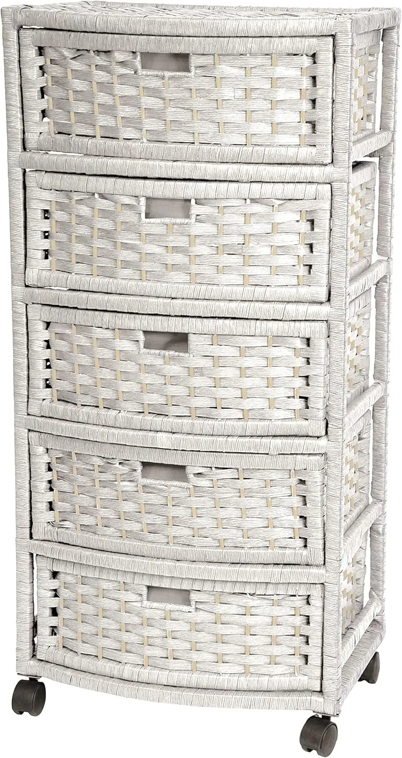 Red Lantern Oriental Furniture 37" Natural Fiber White Chest, 5 Drawer