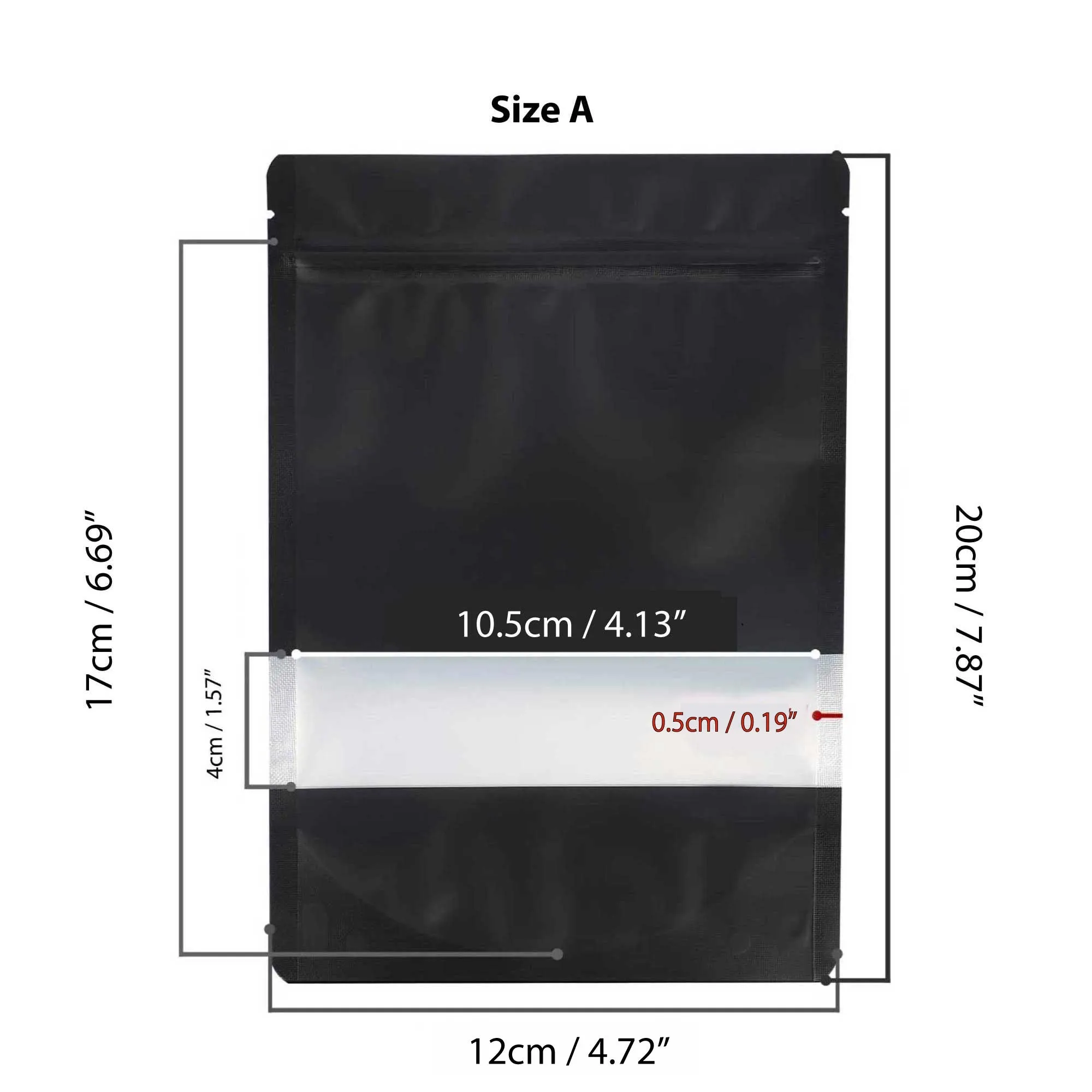 Resealable Mylar Stand Up Bags 20x12cm - Black Food Packaging Zip Pouch - Bulk