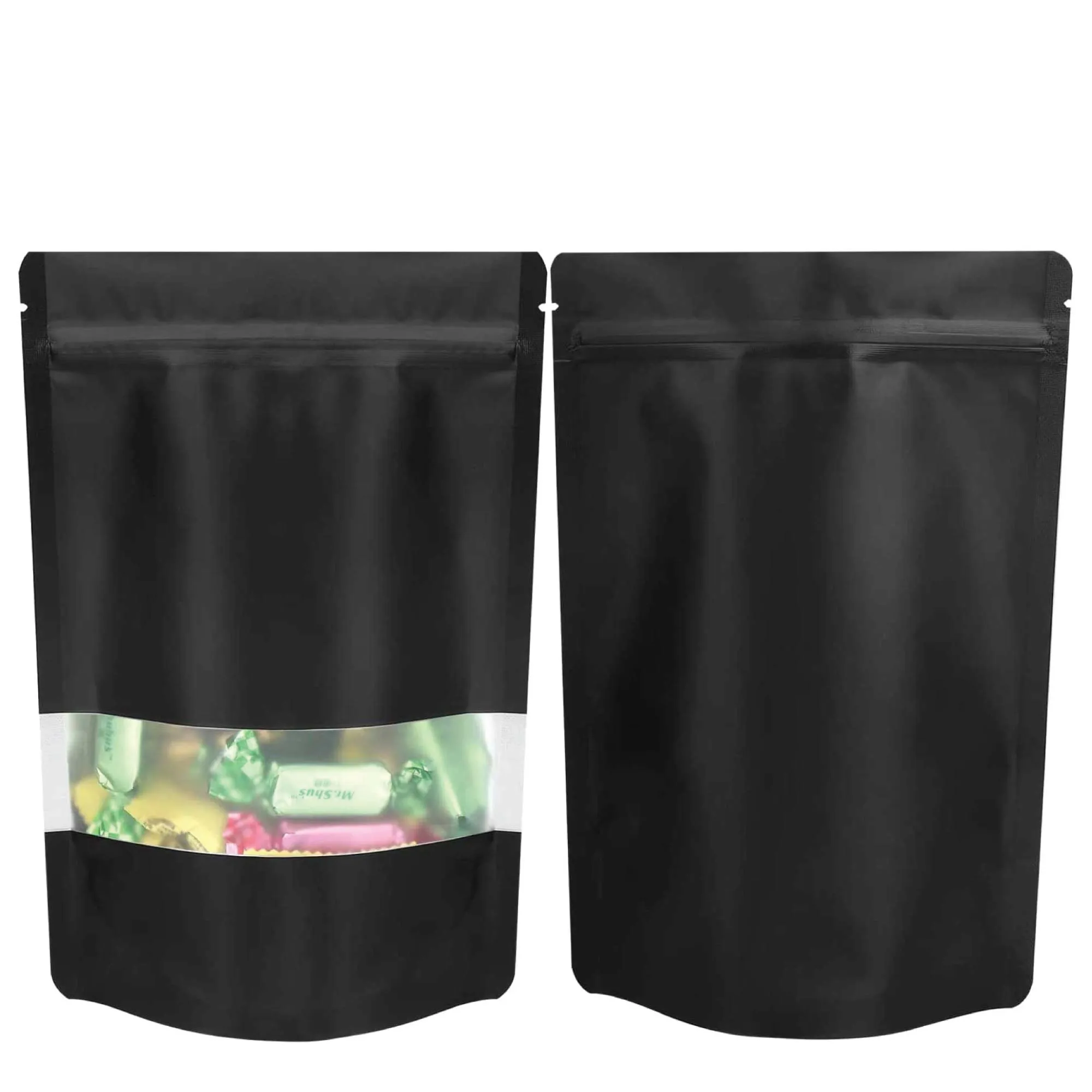 Resealable Mylar Stand Up Bags 20x12cm - Black Food Packaging Zip Pouch - Bulk