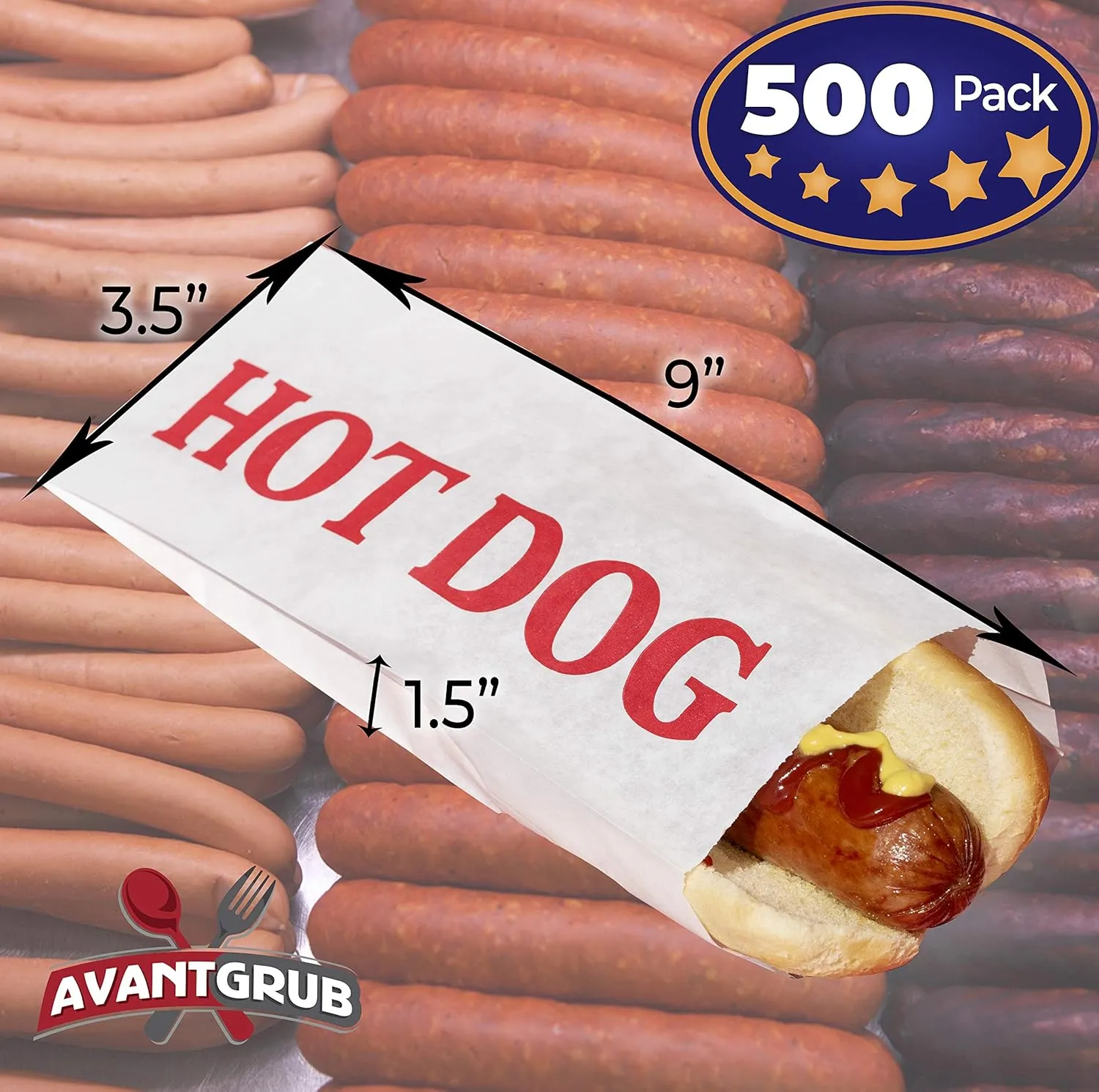 Retro, Eco-Friendly Hotdog Wrapper Sleeves 500 Pack. Super Durable and Grease Resistant, Turn a Party into a Carnival with Paper Hot Dog Bags. Keep Your Fundraiser or Concession Stand Guests Mess-Free
