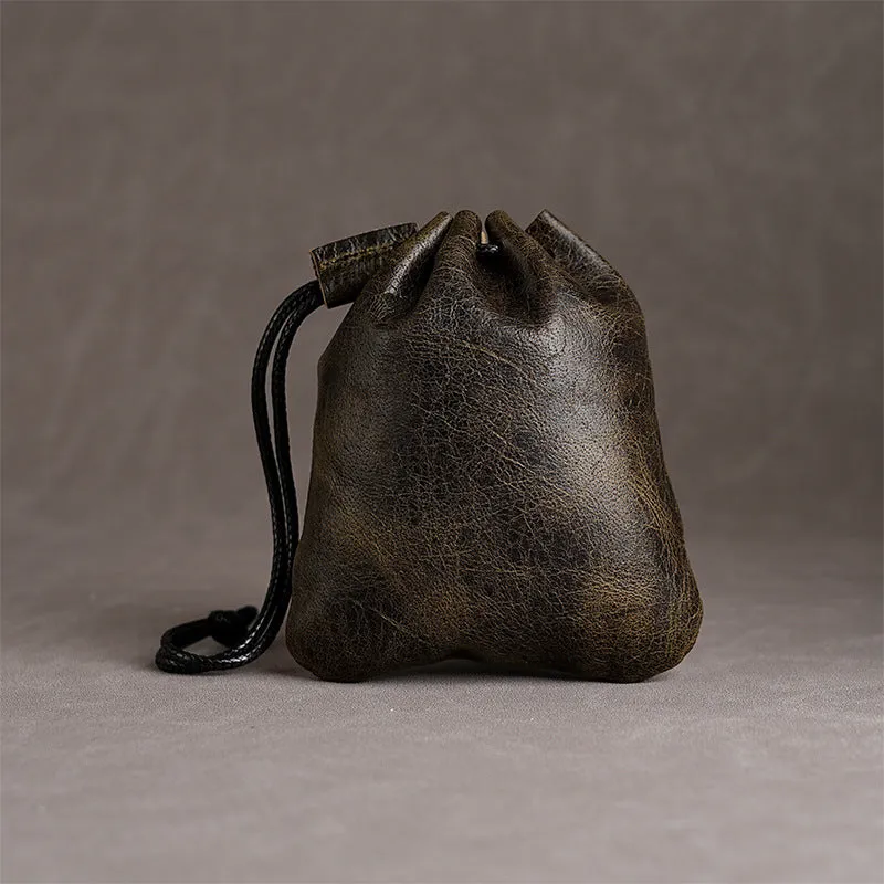 Retro Style Drawstring Pocket Full Cowhide Bags