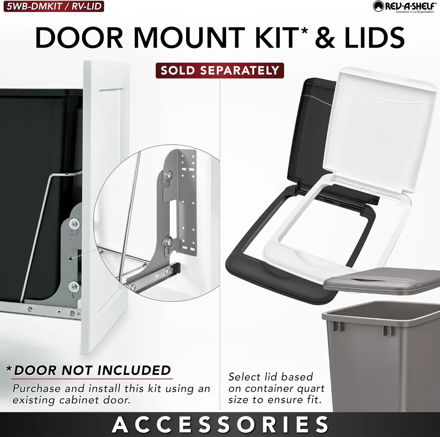 Rev-A-Shelf Pullout Trash Can for Kitchen Cabinets 27 Qt Garbage Waste Recycling Bin w/Full Extension Slide, Metallic Silver, RV-15KD-17C S