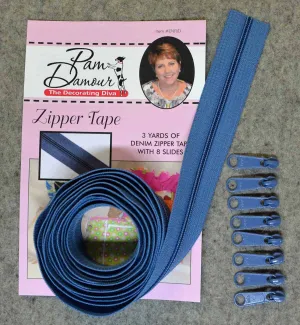 Reversible Coil Zipper Tape 3yds Denim 8 Slides