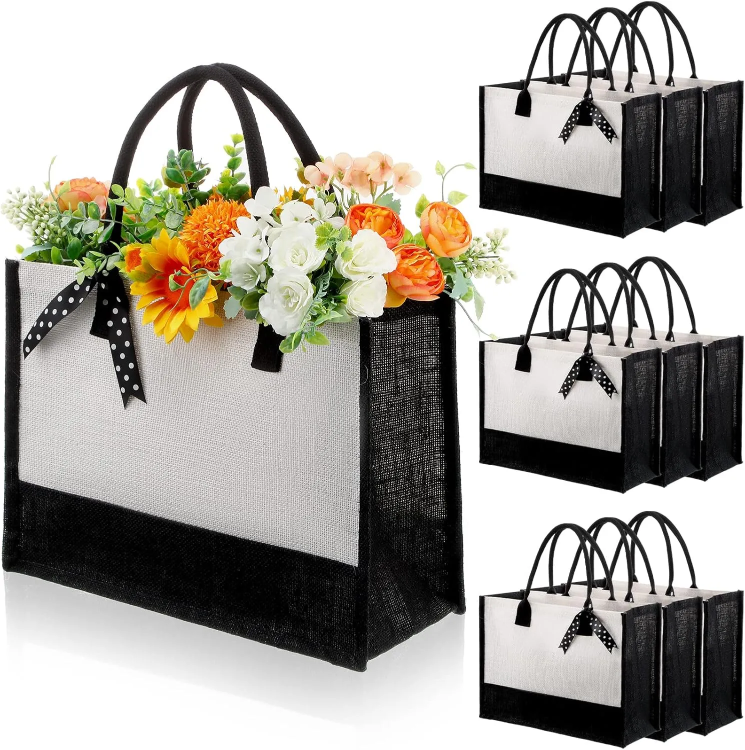 Riakrum Graduation Season Gifts Jute Tote Bags 8 Pack Bulk Burlap Tote Bags with Large Handles for Bridesmaid, Wedding, Shopping, Travel & DIY Crafts