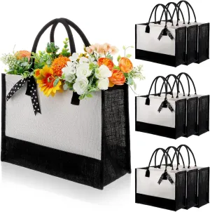 Riakrum Graduation Season Gifts Jute Tote Bags 8 Pack Bulk Burlap Tote Bags with Large Handles for Bridesmaid, Wedding, Shopping, Travel & DIY Crafts