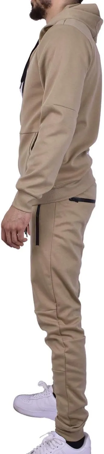 Riflessi Men's Athletic Sports Casual 2 Piece Solid Color Tracksuit Hoodie Jogger Pants Sweatsuit Set