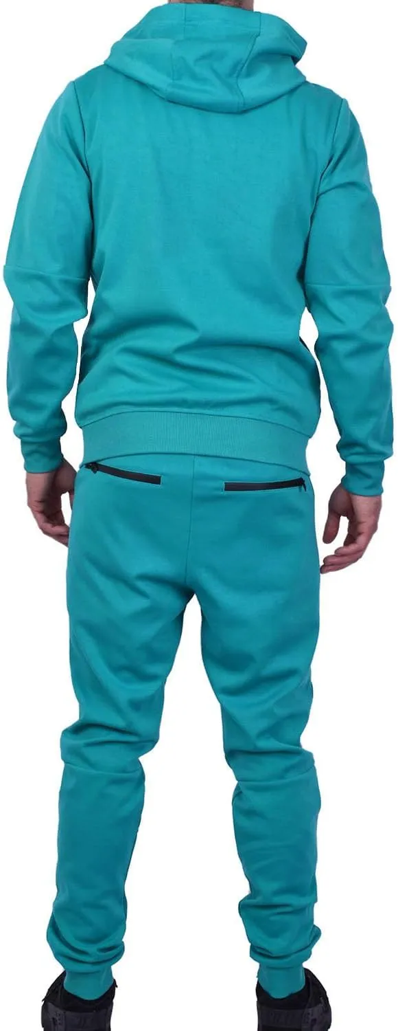 Riflessi Men's Athletic Sports Casual 2 Piece Solid Color Tracksuit Hoodie Jogger Pants Sweatsuit Set