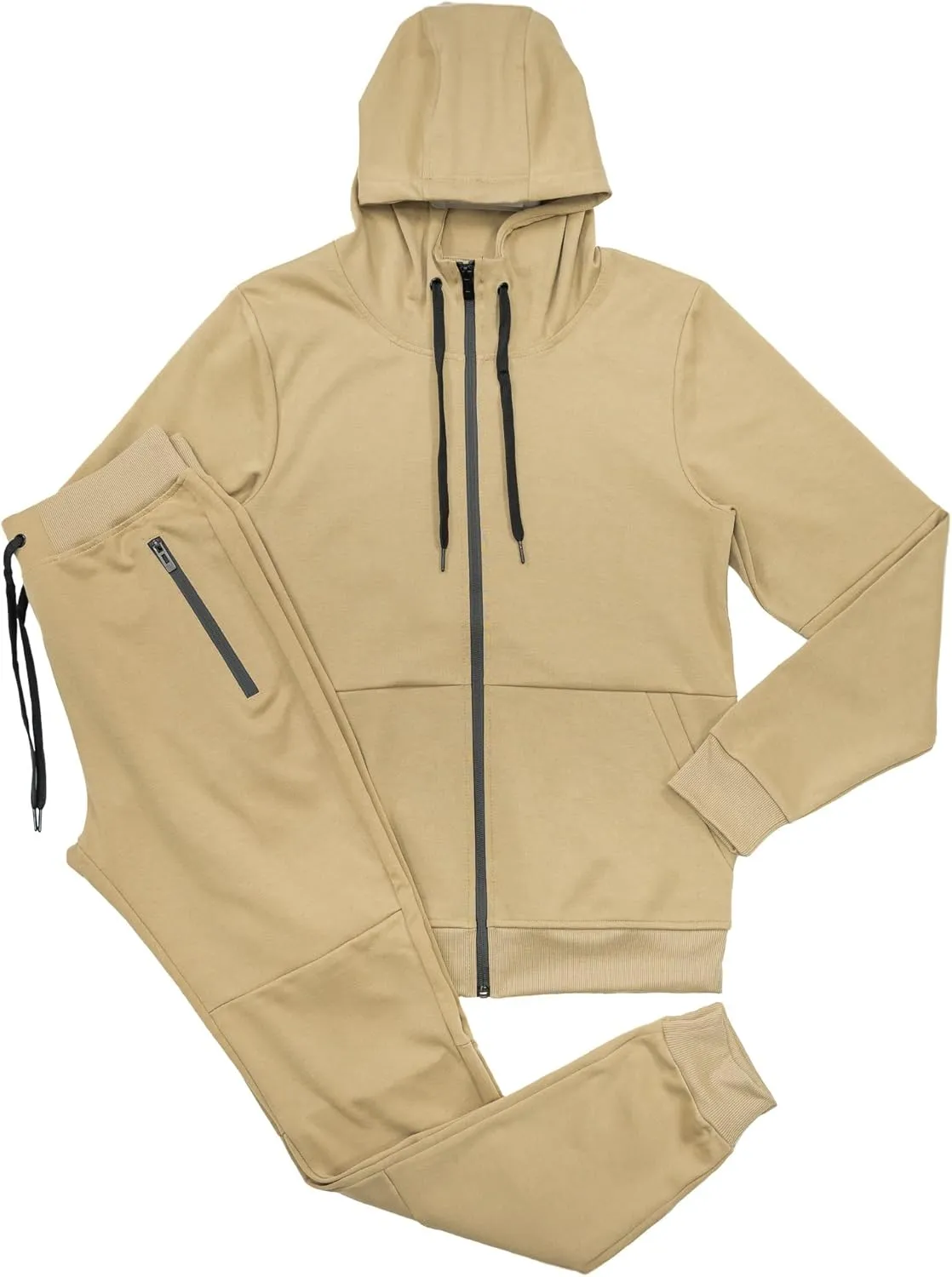 Riflessi Men's Athletic Sports Casual 2 Piece Solid Color Tracksuit Hoodie Jogger Pants Sweatsuit Set