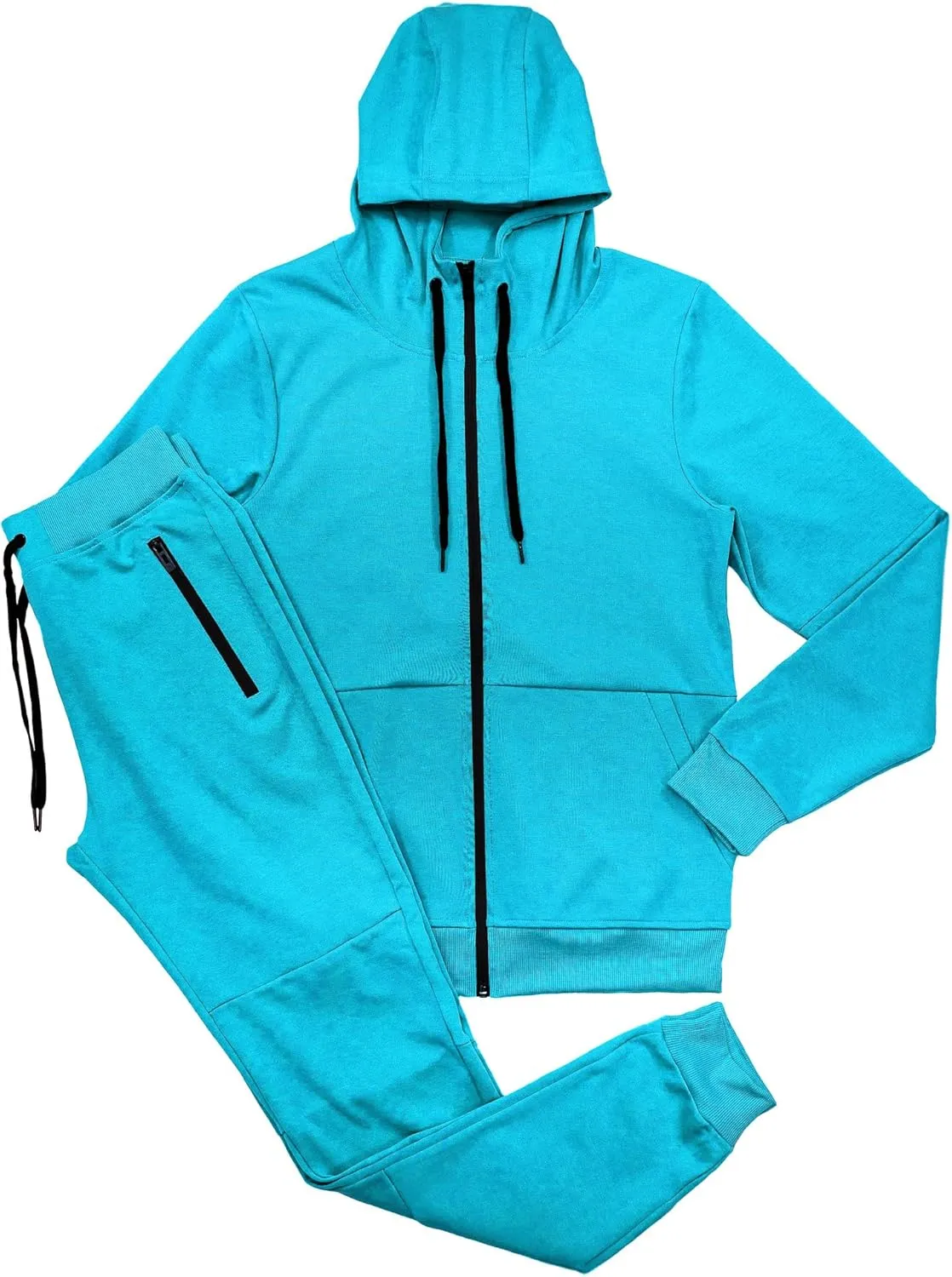 Riflessi Men's Athletic Sports Casual 2 Piece Solid Color Tracksuit Hoodie Jogger Pants Sweatsuit Set