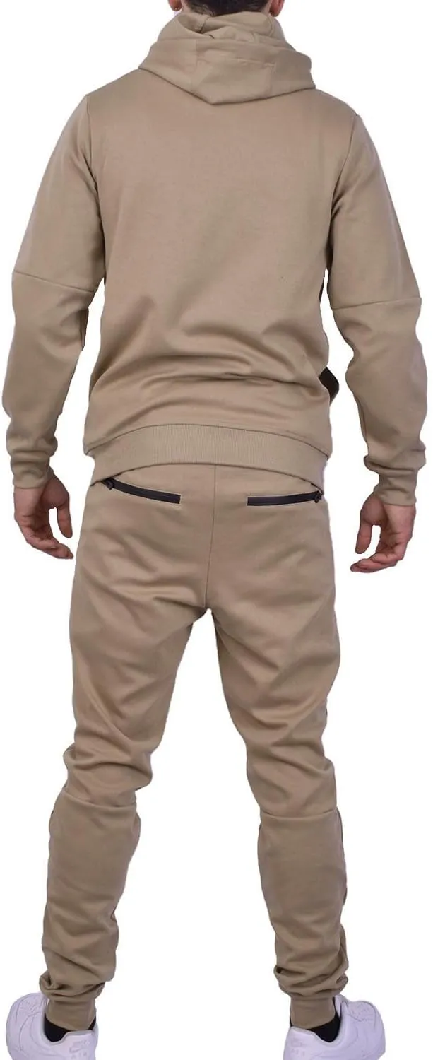 Riflessi Men's Athletic Sports Casual 2 Piece Solid Color Tracksuit Hoodie Jogger Pants Sweatsuit Set