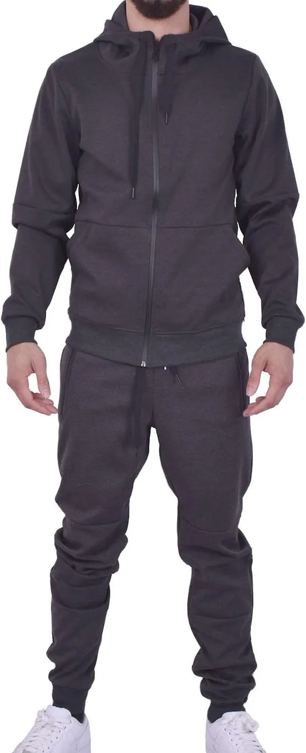 Riflessi Men's Athletic Sports Casual 2 Piece Solid Color Tracksuit Hoodie Jogger Pants Sweatsuit Set