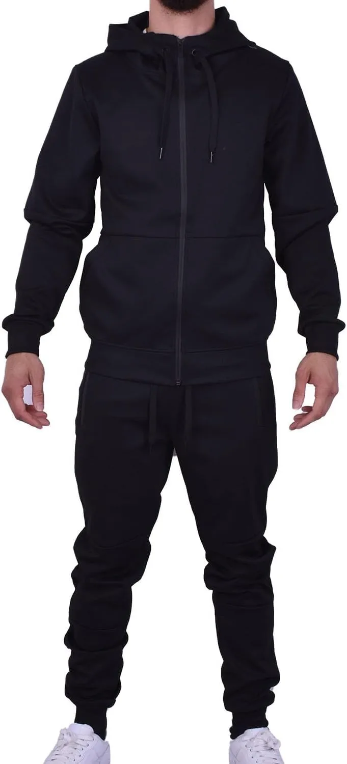 Riflessi Men's Athletic Sports Casual 2 Piece Solid Color Tracksuit Hoodie Jogger Pants Sweatsuit Set