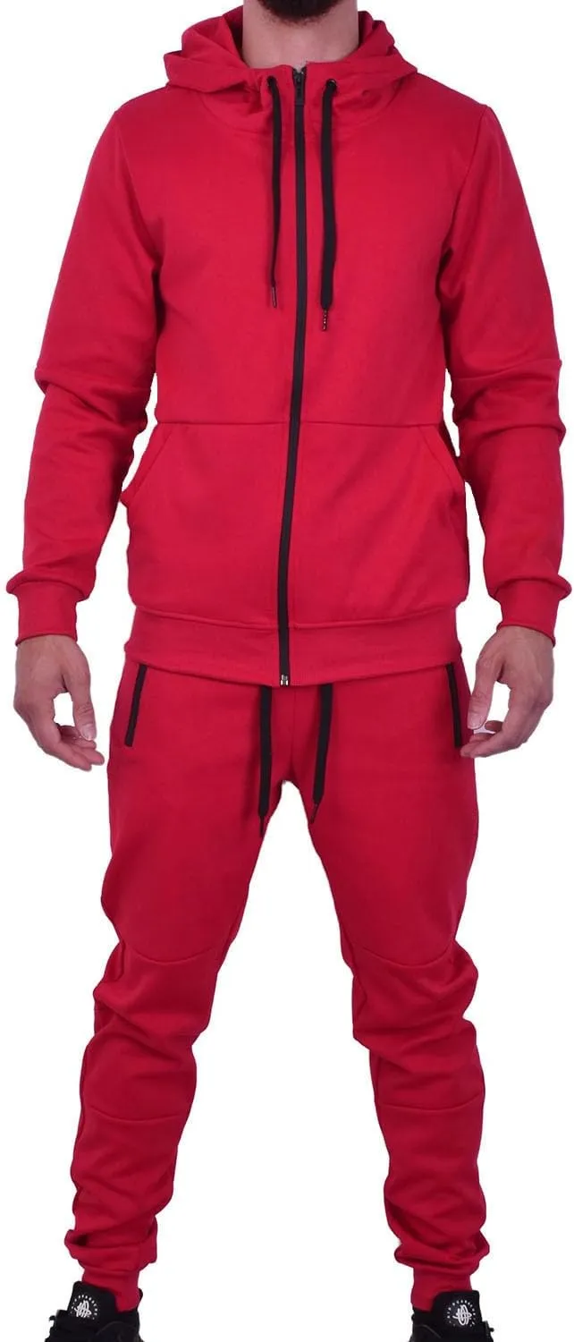 Riflessi Men's Athletic Sports Casual 2 Piece Solid Color Tracksuit Hoodie Jogger Pants Sweatsuit Set