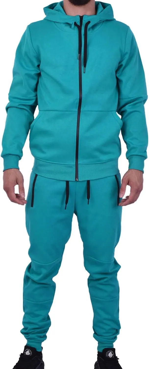 Riflessi Men's Athletic Sports Casual 2 Piece Solid Color Tracksuit Hoodie Jogger Pants Sweatsuit Set