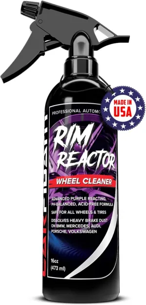Rim Reactor Wheel Cleaner – Premium Formula Quickly Removes Brake Dust, Grime & Dirt - Tire Cleaner Spray Safe for Alloy, Aluminium, Chrome and Black Wheels - pH Neutral Rim Care Solution – 16 fl Oz
