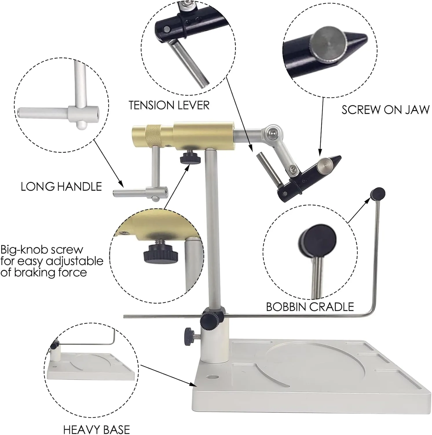 Riverruns Colorado Full Rotary Fly Tying Vise with a Hard Shell Vise Bag Rotation Resistance Adjustment Hook Sizes 26 to 4/0