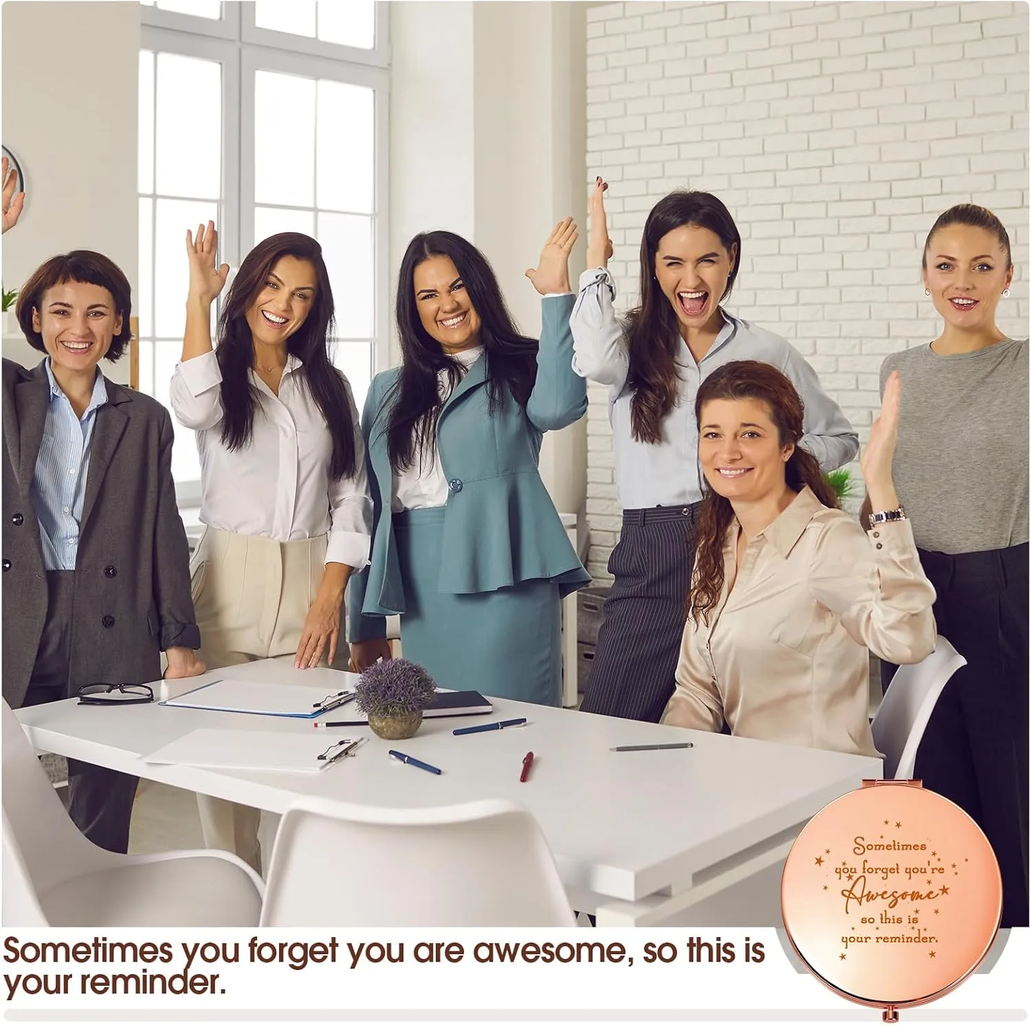 Roowest 30 Pcs Inspirational Compact Mirror Sometimes You Forget You're Awesome Appreciation Gifts for Women Employee Coworker Friends Birthday Party Favors Magnifying Pocket Mirror (Rose Gold)