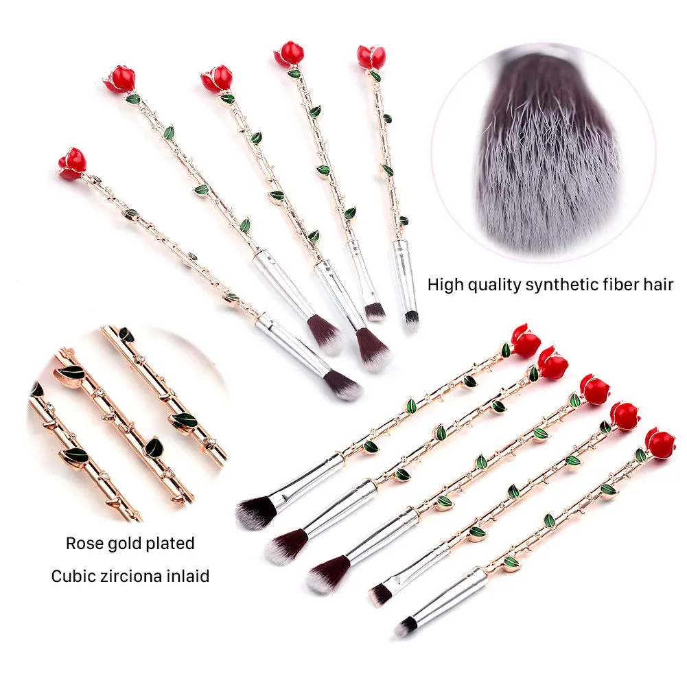 Rose Eye Makeup Brush Set - 5pcs Wand Makeup Brushes with Soft Synthetic Fiber and Metallic Handle for Eyebrow, Eyeshadow, Foundation, Blending and Lips, Great Gift for Sister Girlfriend, Rose Gold