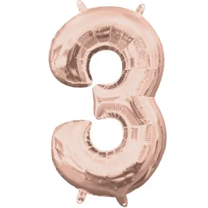 Rose Gold 40cm Number 3 Foil Balloon