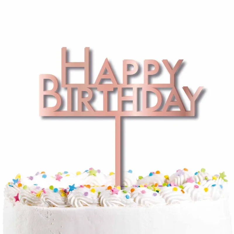Rose Gold Happy Birthday Cake Topper