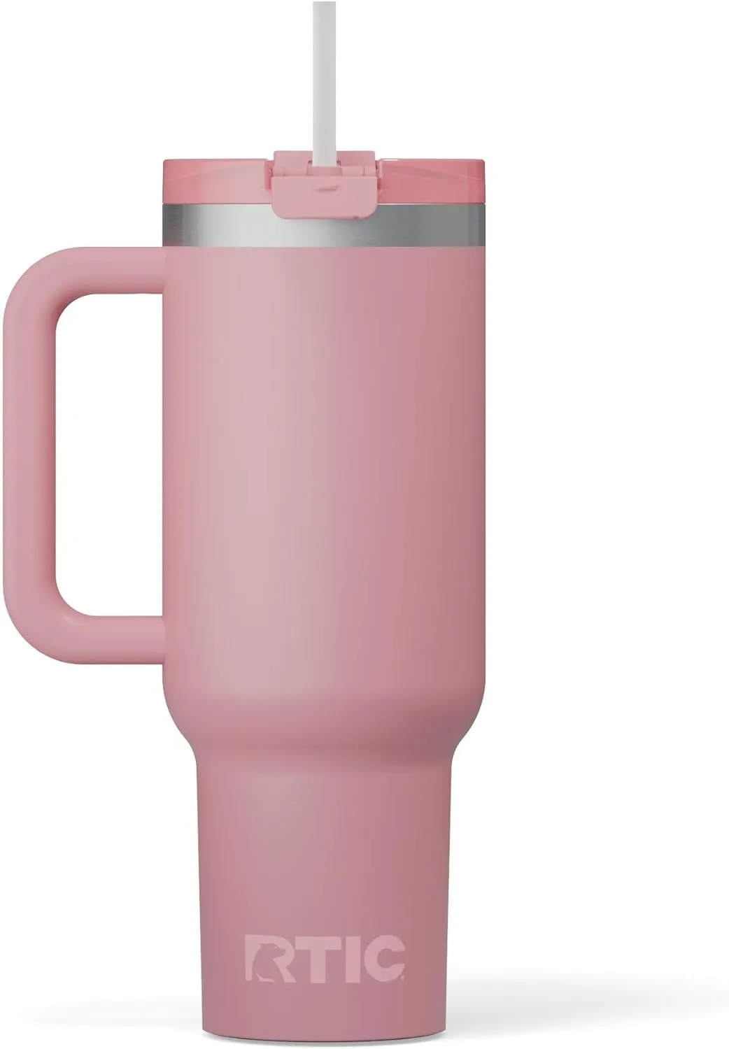 RTIC 40 oz Road Trip Tumbler Double-Walled Insulated Stainless Steel Portable Travel Coffee Mug Cup with Lid, Handle and Straw, Ceramic-Lined, Dusty Rose
