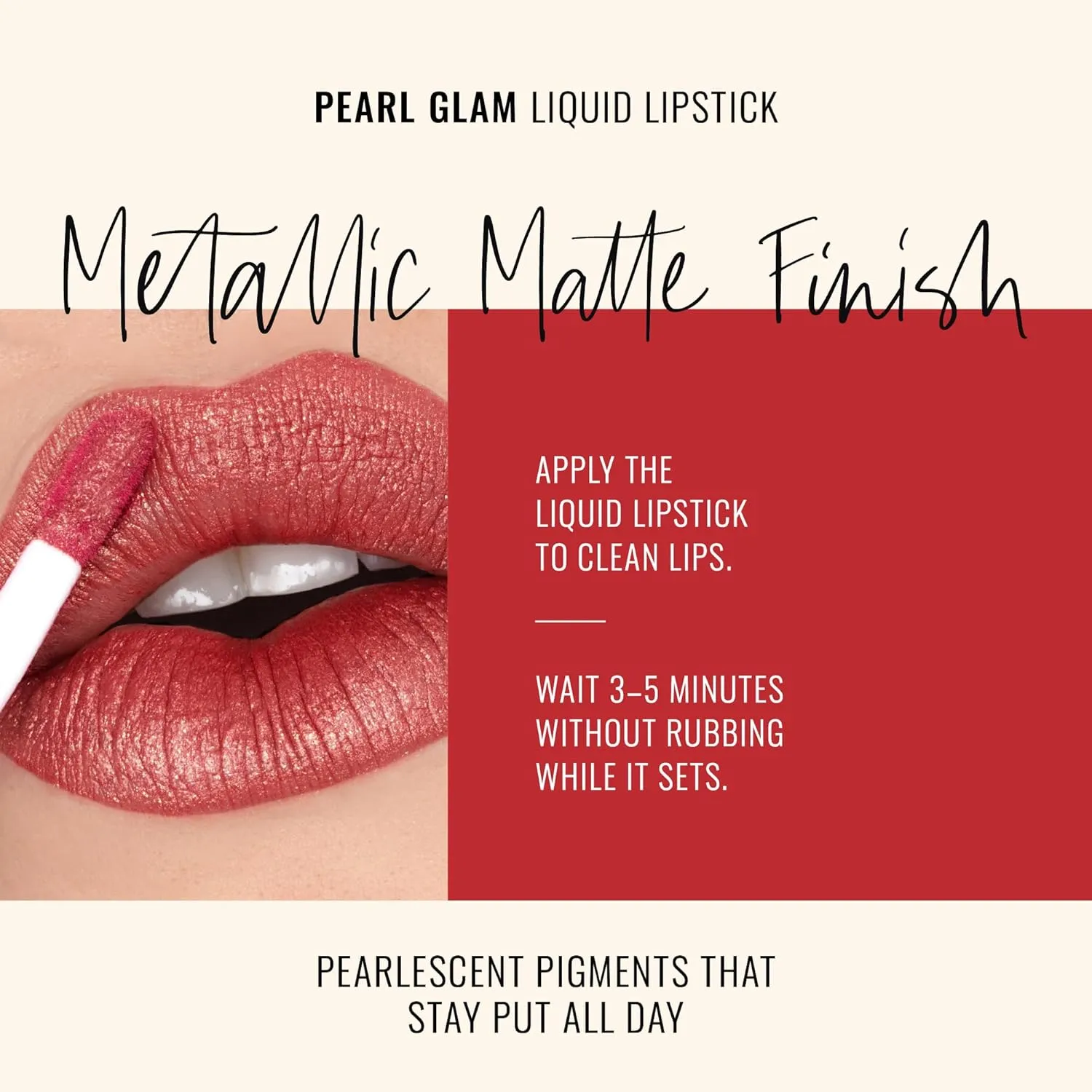 Runway Rogue Pearl Glam Long Wear Shimmer Liquid Lipstick, Metallic Soft Earthy-Red Lipstick with Gold Shimmer, ‘Day Rate’