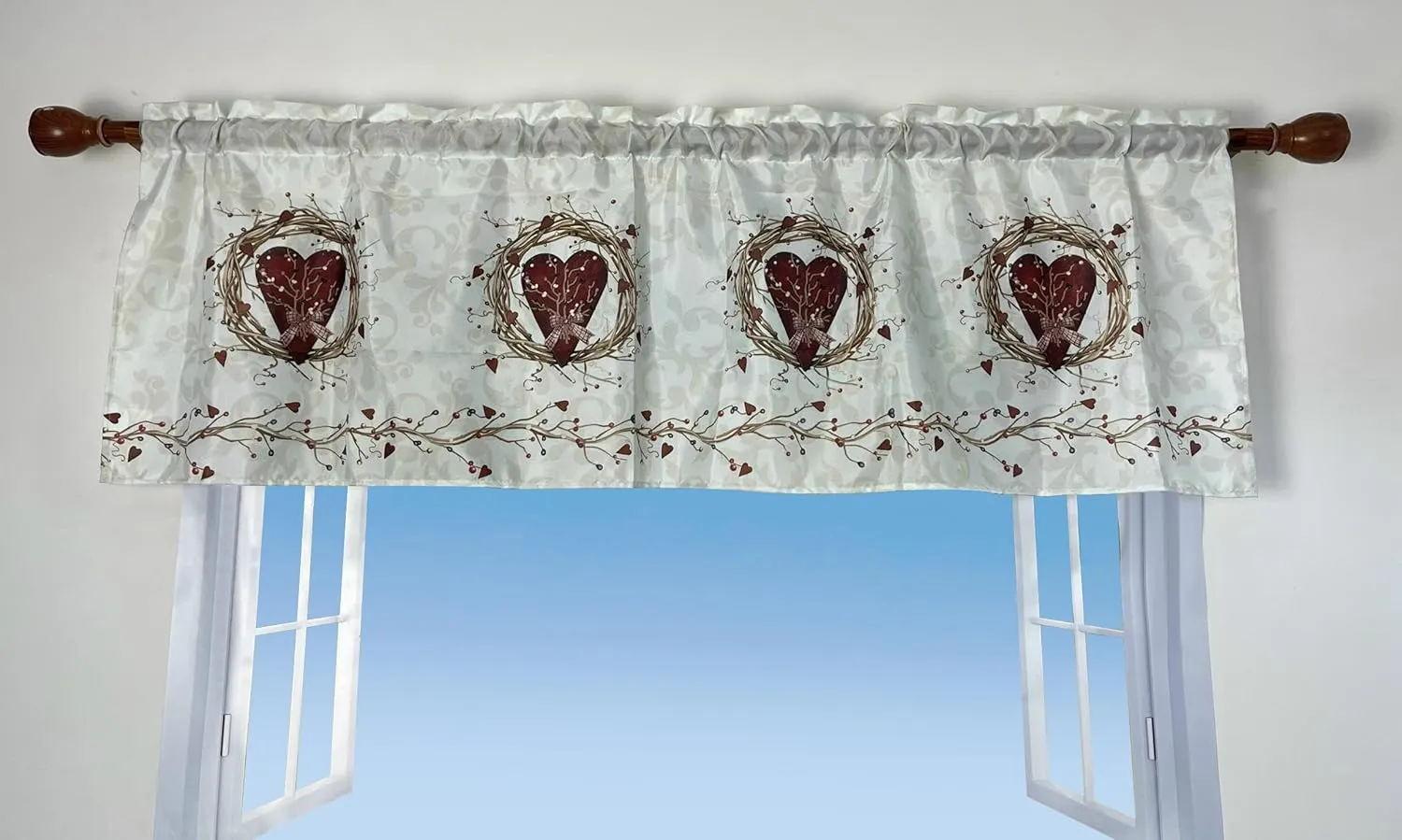 Rustic Country Hearts Window Curtain Valance Rod Pocket for Decorative 58 X 18 Inches