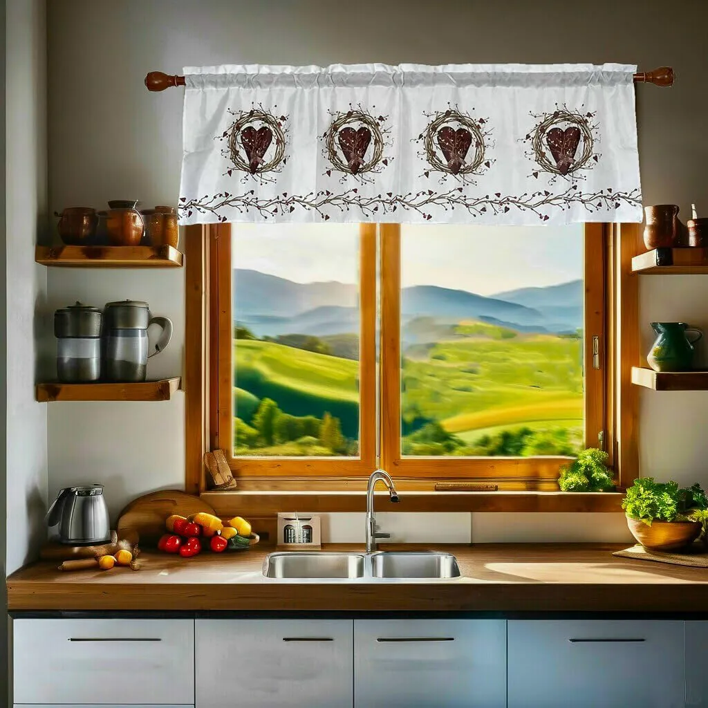Rustic Country Hearts Window Curtain Valance Rod Pocket for Decorative 58 X 18 Inches
